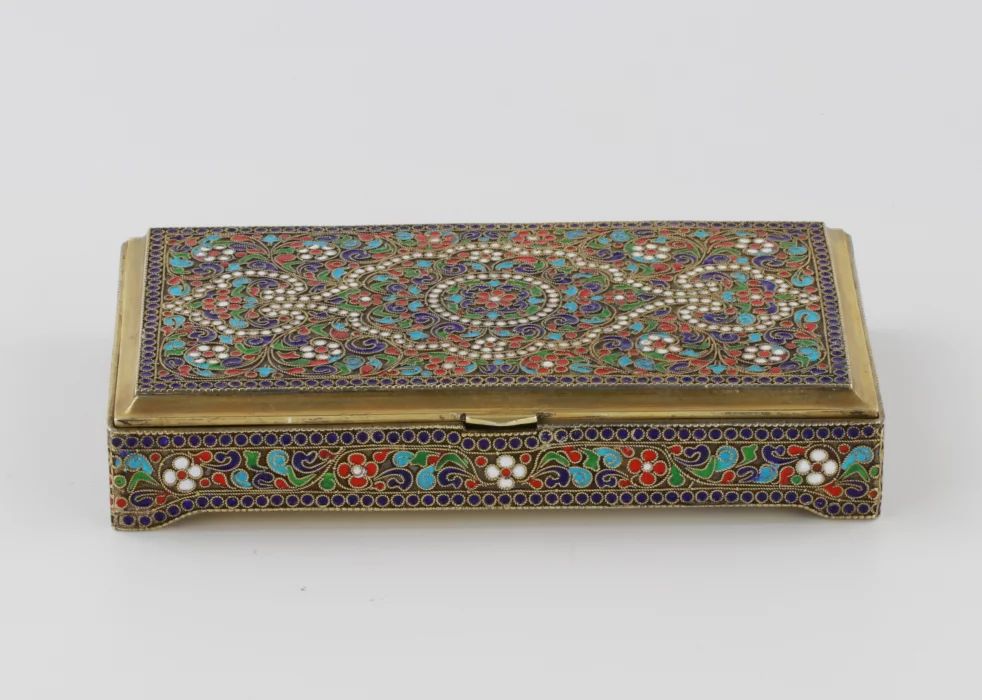 Silver box with enamel