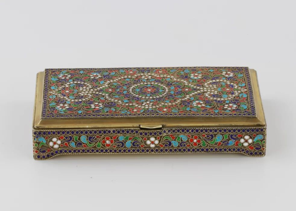 Silver box with enamel