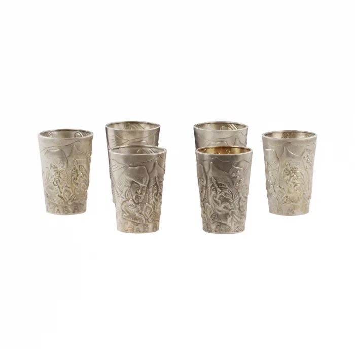 Set of  silver vodka cups "Bogatyrskaya Zastava"  