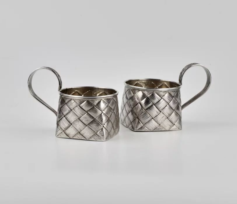 Pair of silver cupholders Lyko in Russian style