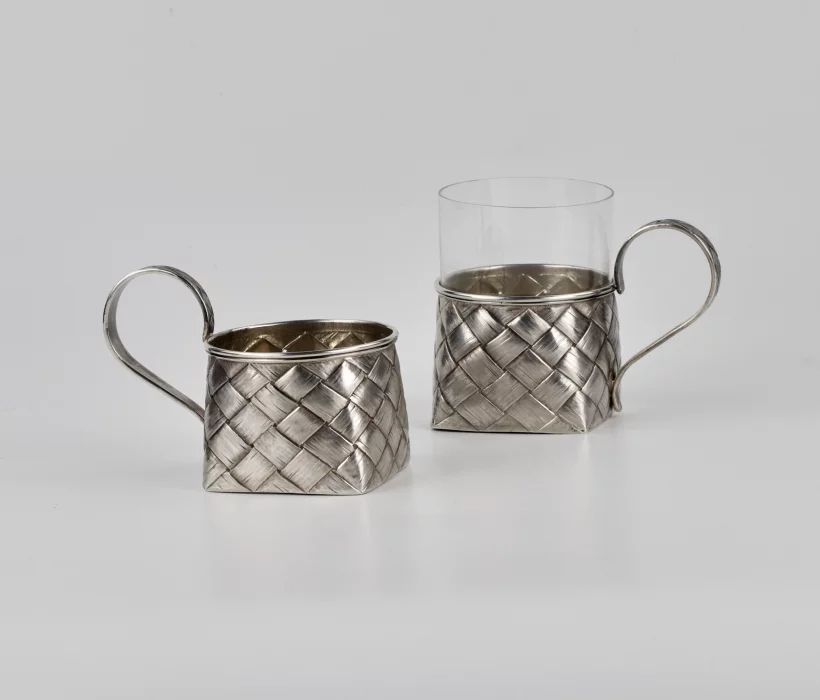 Pair of silver cupholders Lyko in Russian style