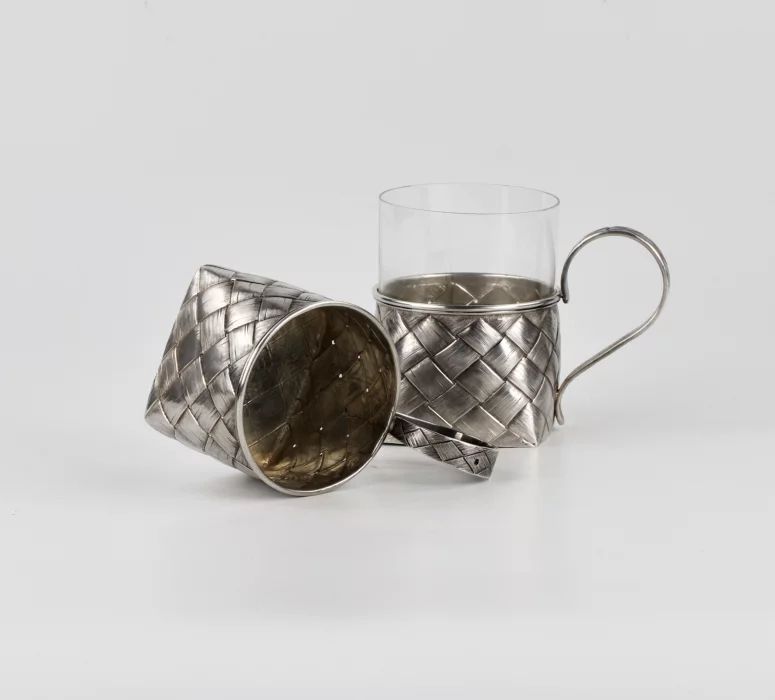 Pair of silver cupholders Lyko in Russian style