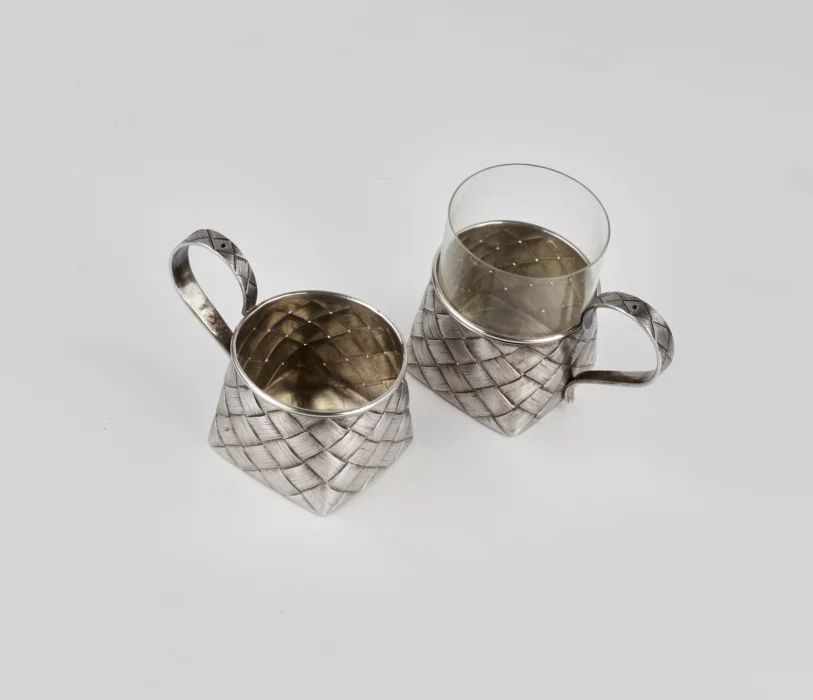 Pair of silver cupholders Lyko in Russian style