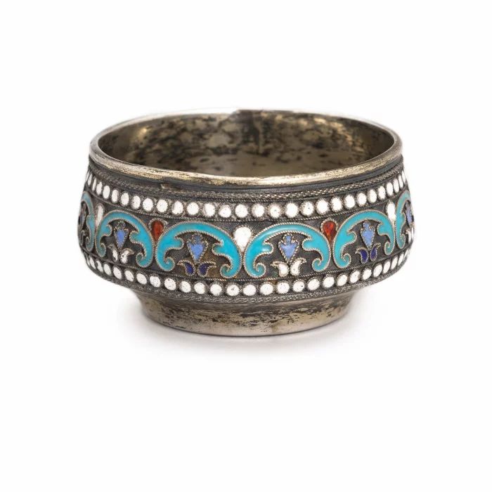 Russian silver salt cellar with enamel.