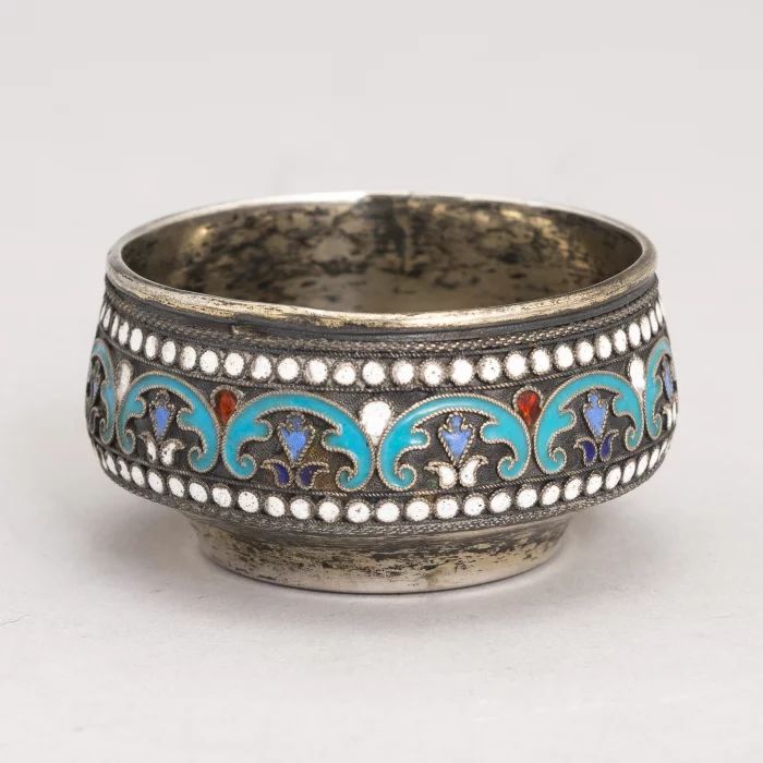 Russian silver salt cellar with enamel.