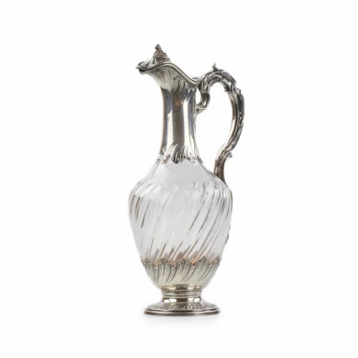 French silverwork crystal wine jug