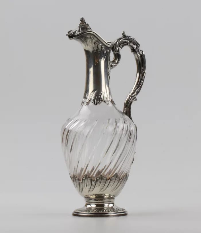 French silverwork crystal wine jug