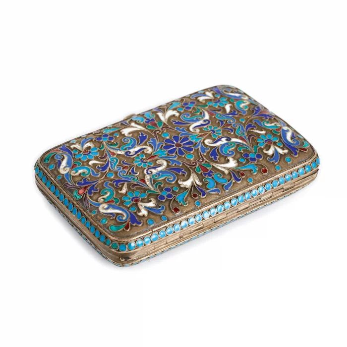 Silver cigar case with enamel. Moscow 1880 