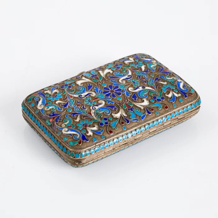 Silver cigar case with enamel. Moscow 1880 