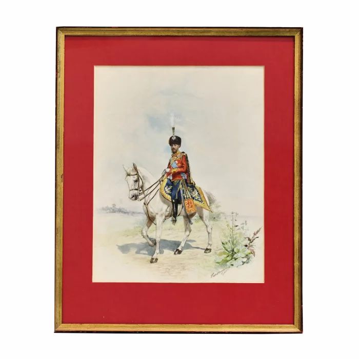 Aquarelle "Portrait equestre du Grand-Duc Nikolai Nikolaevich"