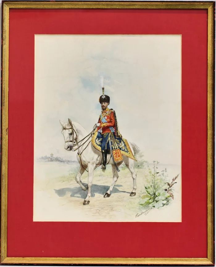 Aquarelle "Portrait equestre du Grand-Duc Nikolai Nikolaevich"