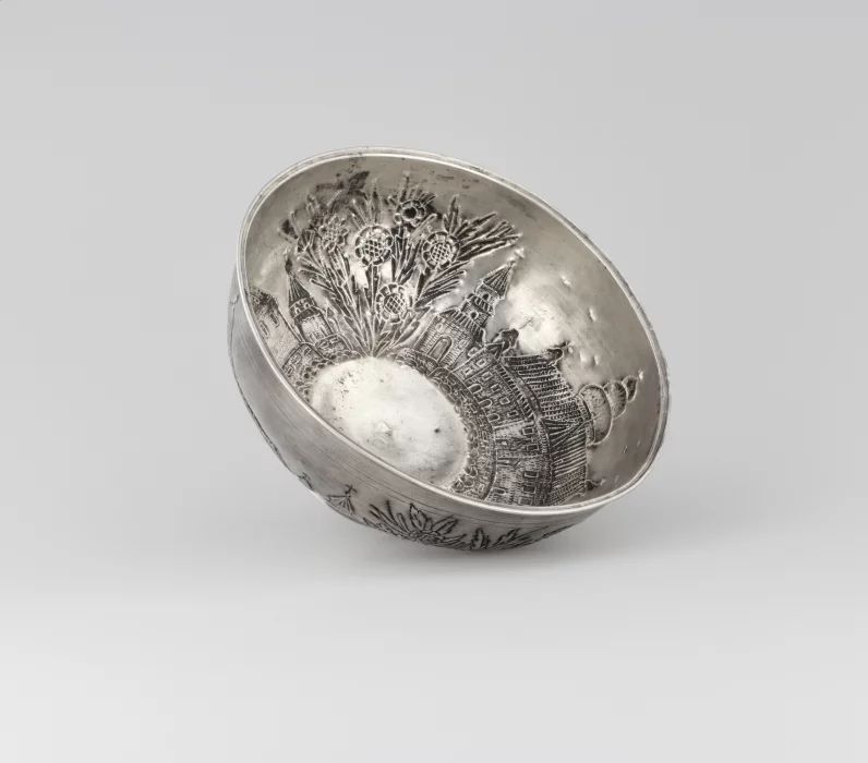 Silver fruit vase.