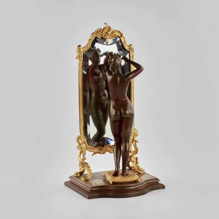 Бронза «Обнаженная девушка перед зеркалом» Emile Pinèdo (1840-1916)