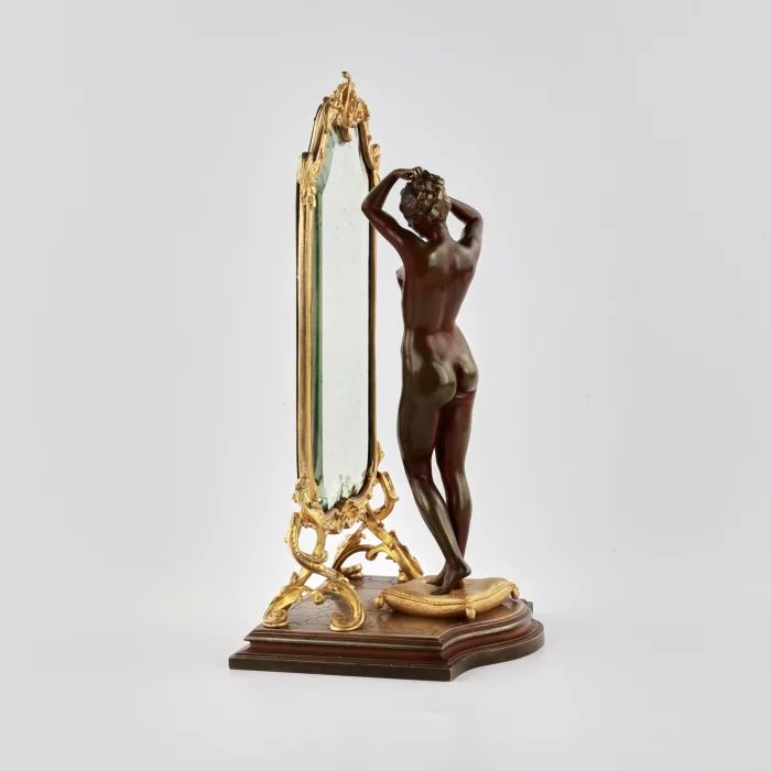  Composition en bronze "Nu a cote de miroir". Emile Pinèdo (1840-1916)