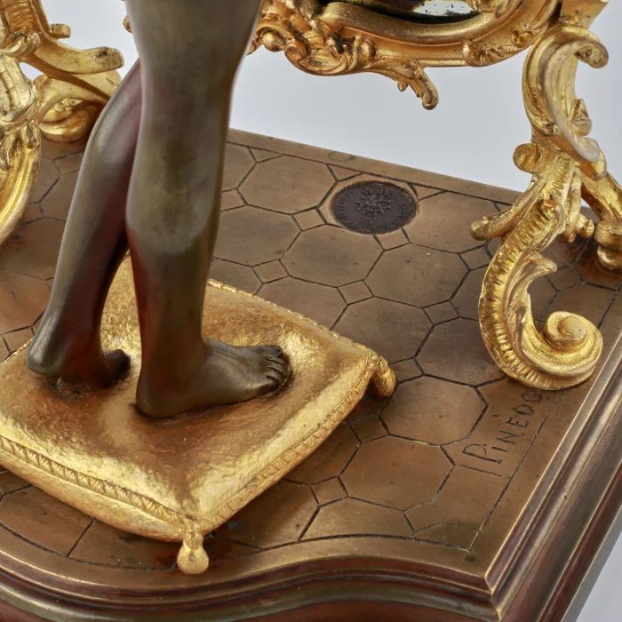 Bronze composition "Nude next to the Mirror".Emile Pinèdo (1840-1916)