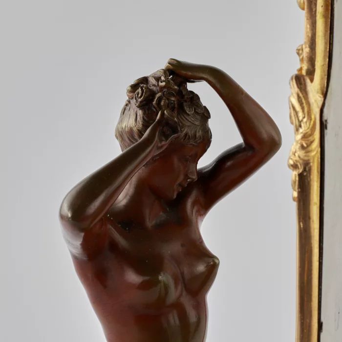  Composition en bronze "Nu a cote de miroir". Emile Pinèdo (1840-1916)