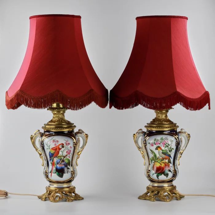 Pair of porcelain lamps "Parrots". 