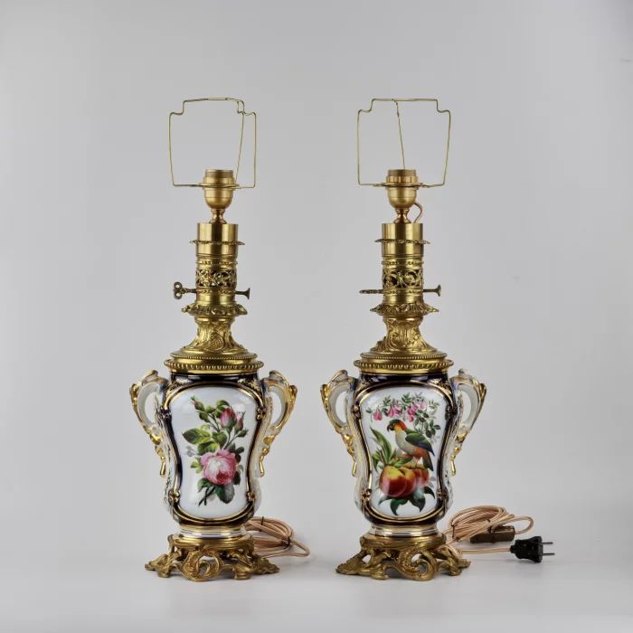 Pair of porcelain lamps "Parrots". 