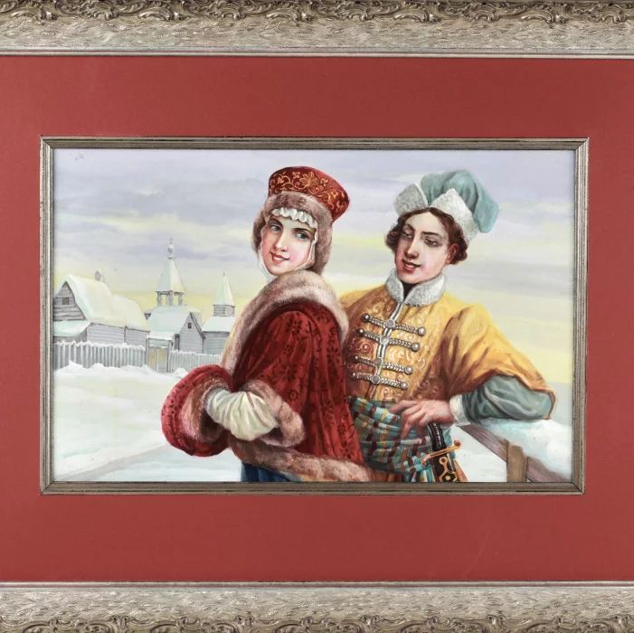 Watercolor Courtship on the winter streets of Russia in the 16th century.