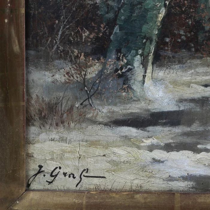 Картина "Зимний пейзаж" 19 век. J. Graf