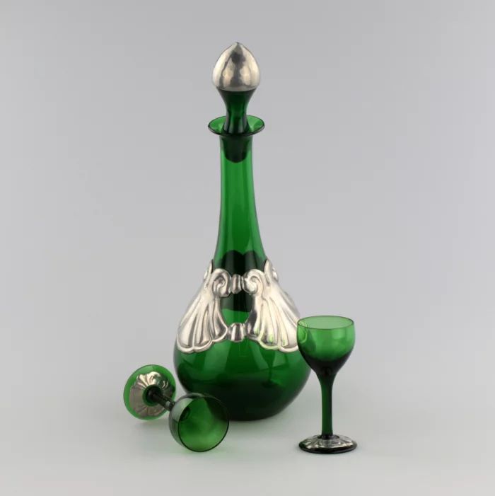 Decanter with two glasses. A tete-a-tete set.