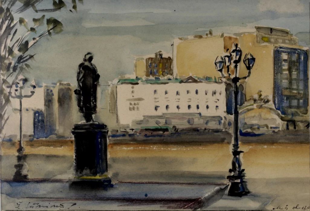 Žanis SŪNIŅŠ. Watercolor sketch "City". (1904 - 1993) 
