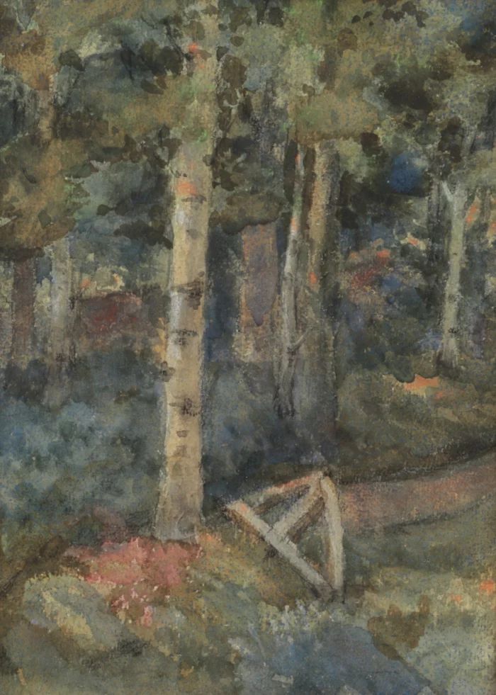 Akvareļu zīmējums "Pie salauztā krusta". 1910. gads. Gustavs Šķilters (1874-1954). 