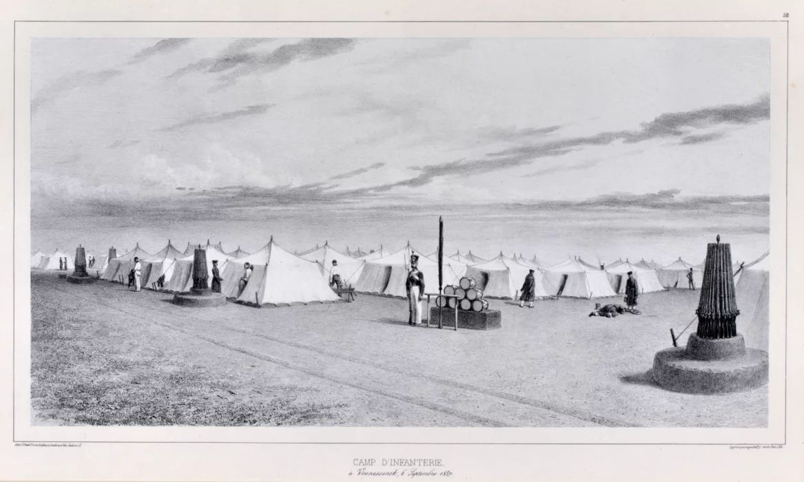 Lithograph "Camp of the infantry in Voznesensk". 1837 