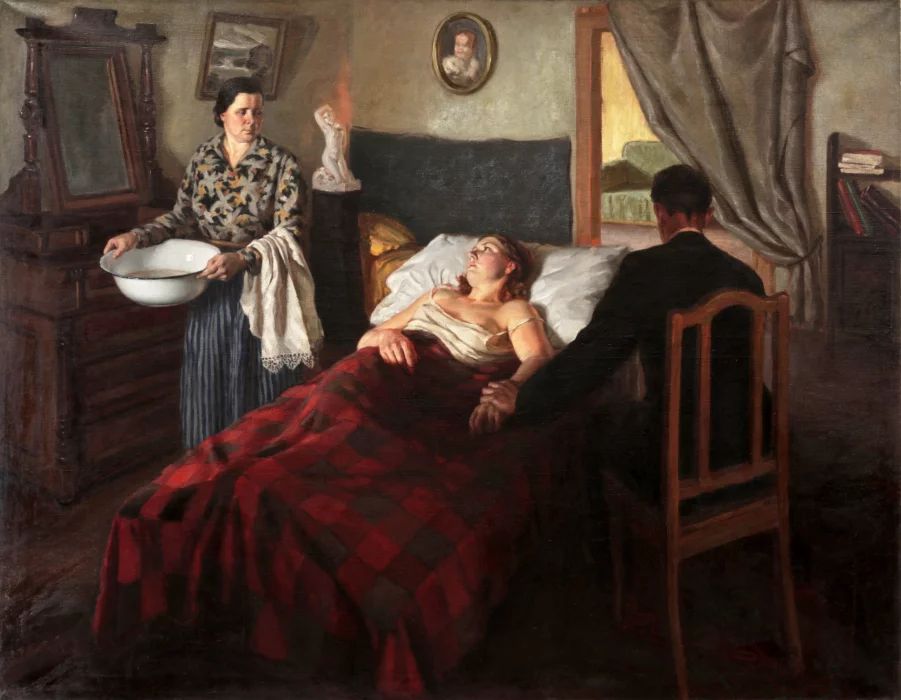 Oto Grunde (1907-1982) Pie pacienta gultas.
