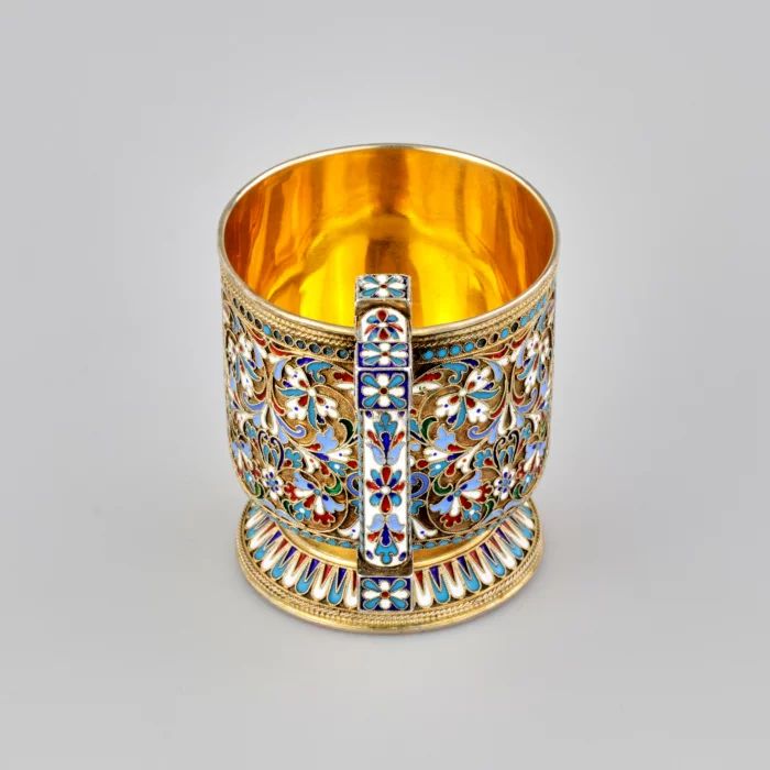 Silver glass holder in enamels. Royal Russia.