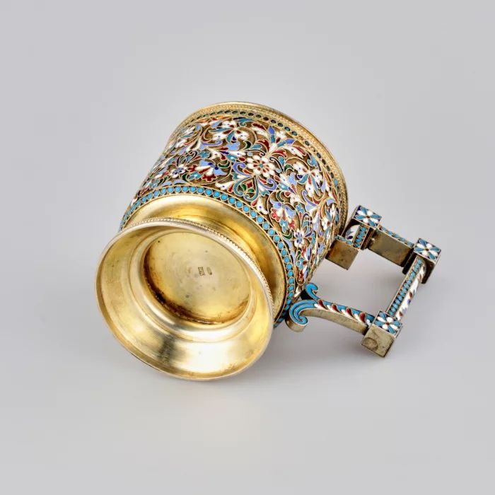 Silver glass holder in enamels. Royal Russia.