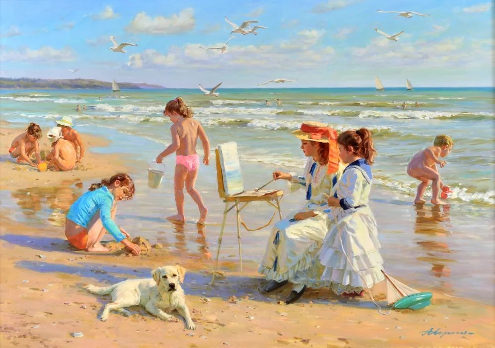 Painting "On sketches". A.N. Averin.