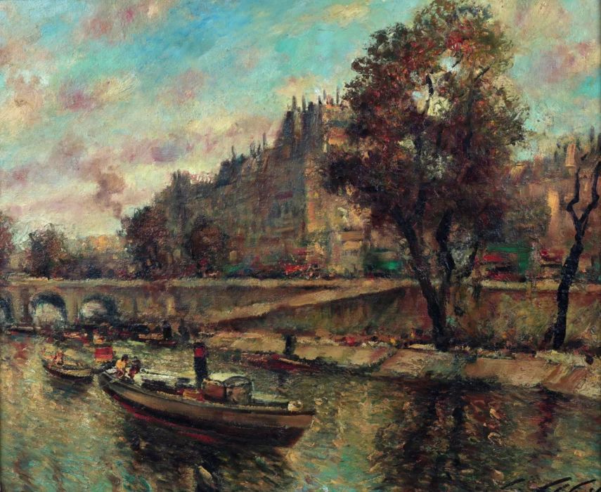 L. Libert. View of Paris from the Seine. 