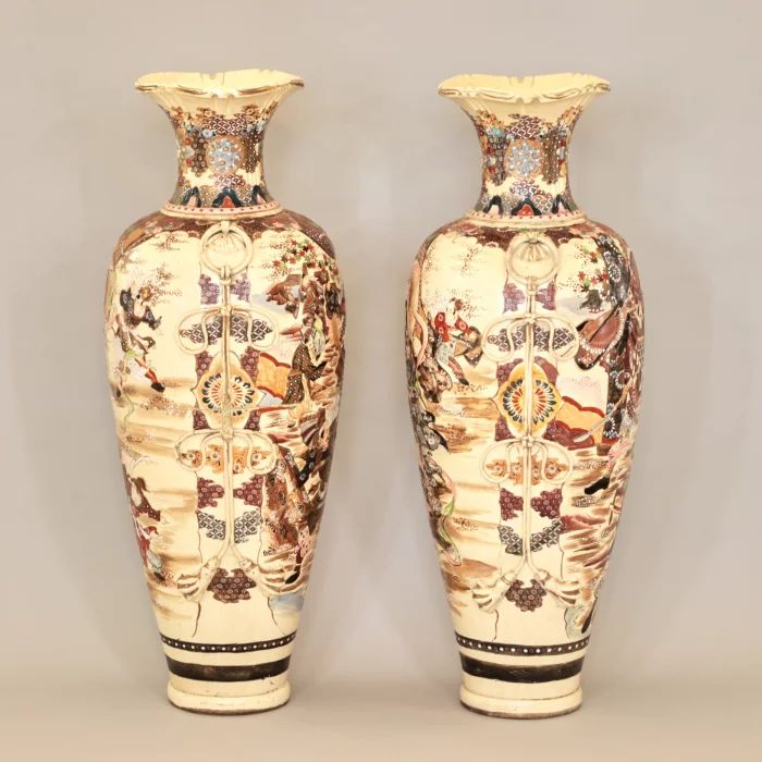 Pair of Japanese Satsuma floor vases.