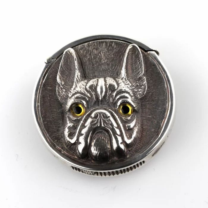 Double-sided silver matchbox French Bulldog and Pug. 