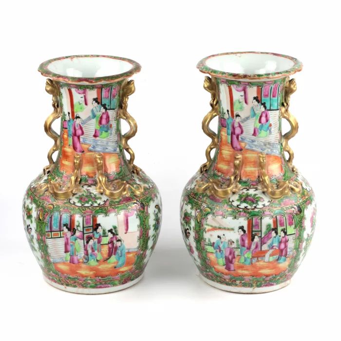 Pair of Cantonese Vases "Family Rose". 