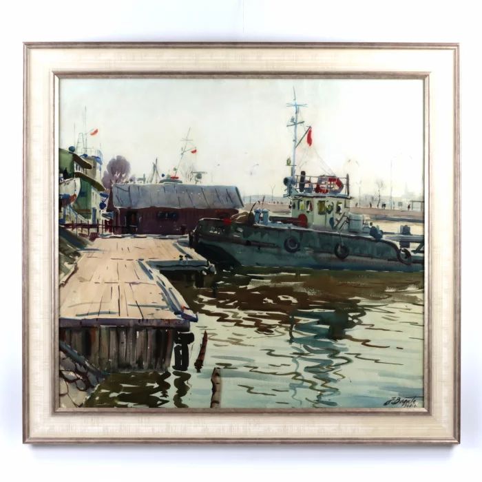 Watercolor "River port". Brekte. 1968