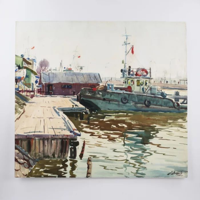 Watercolor "River port". Brekte. 1968