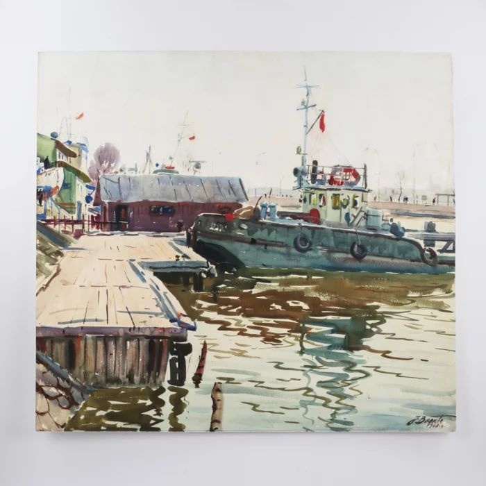 Aquarelle "Port fluvial". Brekte. 1968