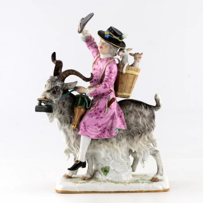La figurine en porcelaine "Le tailleur du comte Brühl sur une chèvre" 