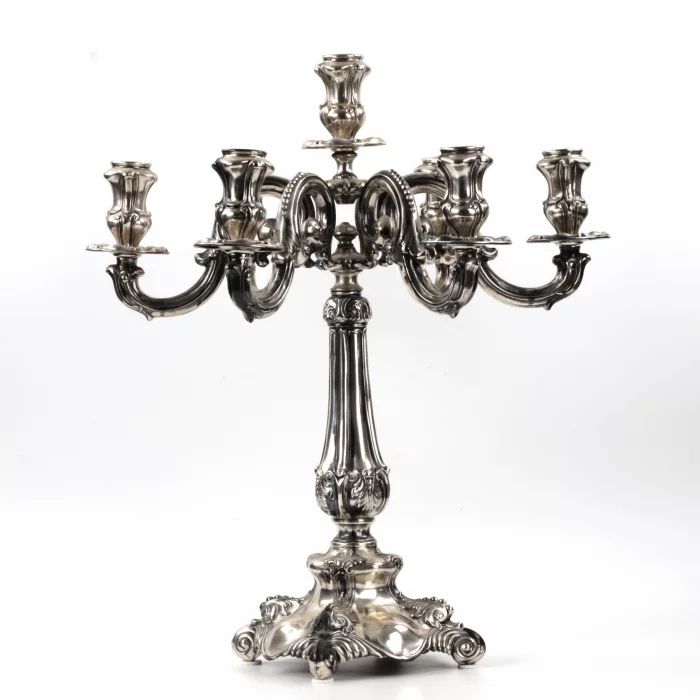 A pair of silver candlesticks. Vercelli 1920 century. 