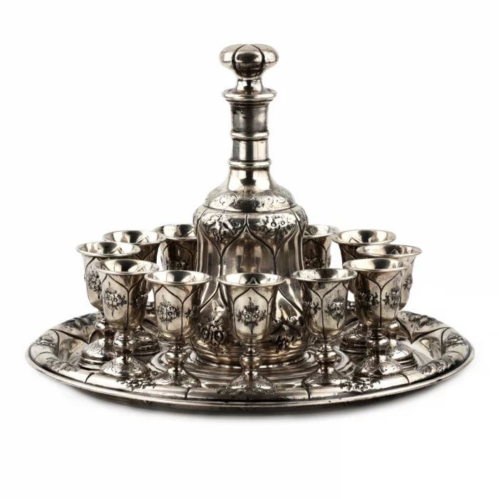 Водочный сервиз из серебра на 12 персон. Царская Россия,19 век. 