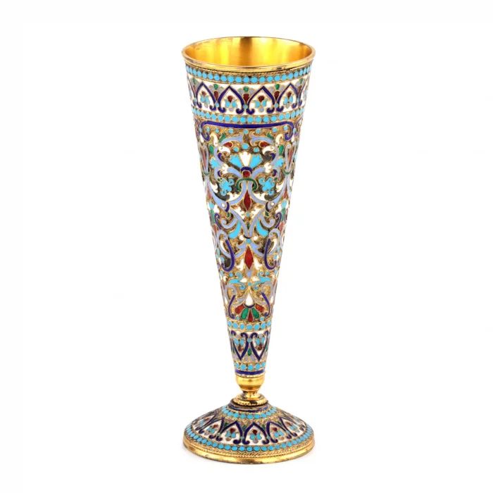 Coupe à champagne en email cloisonne en argent. Vassili Agafonov.