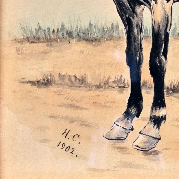 Nikolaja Samokiša akvarelis 12. Ulāna pulka ierindnieks zirga mugurā. 