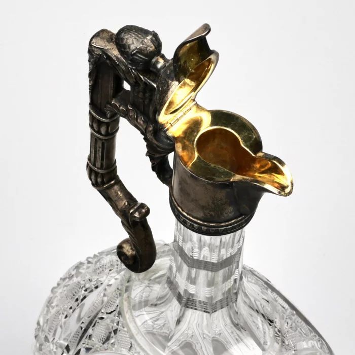 Russian liqueur decanter, crystal and silver. 