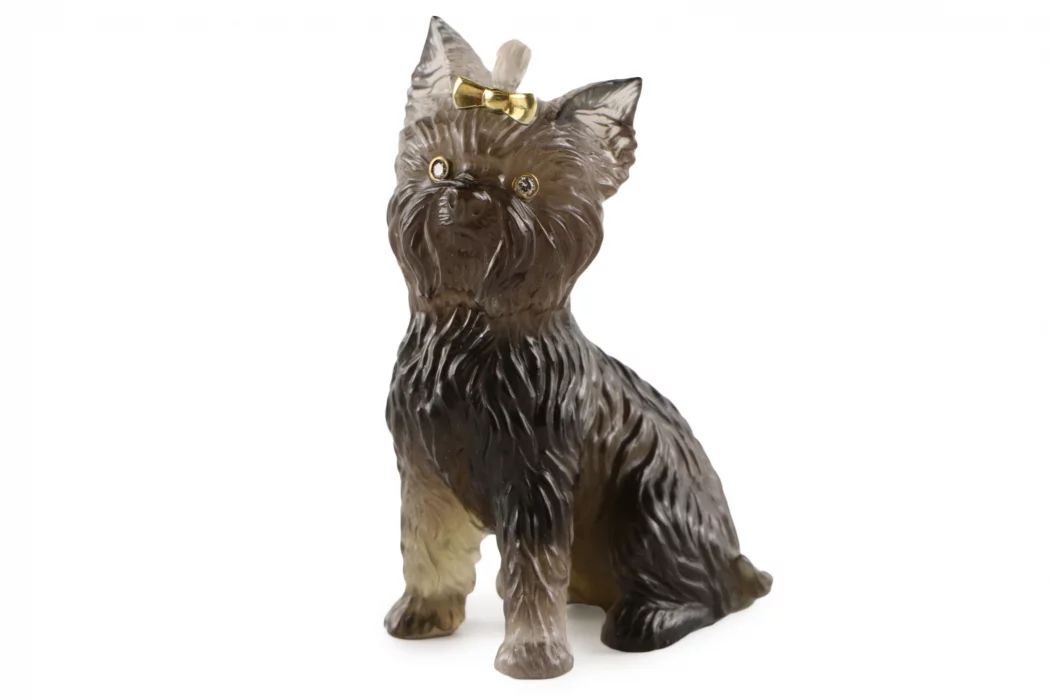 Stone-cut figurine Yorkshire Terrier in the style of Faberge 20th century. 