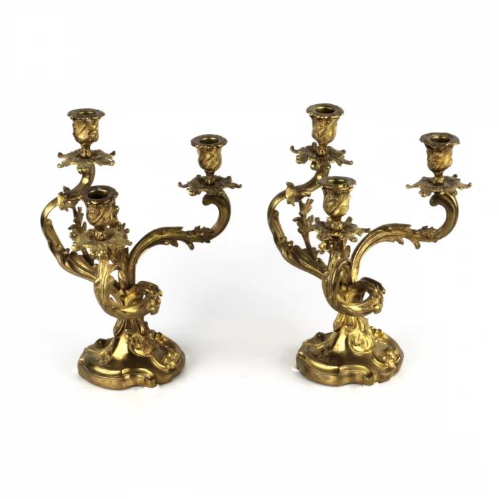 Pair of gilded bronze rocaille candelabra. 