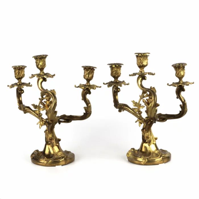 Pair of gilded bronze rocaille candelabra. 