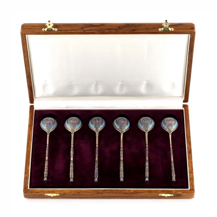 A set of Grachev&39;s teaspoons in their own wardrobe trunk. 