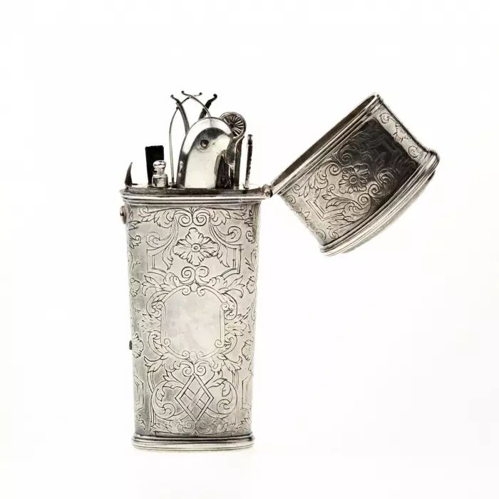 Silver travel necessaire from the 18th century.